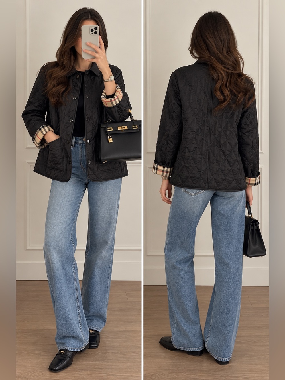 Burberry black Quilted Jacket with Signature Check Trim